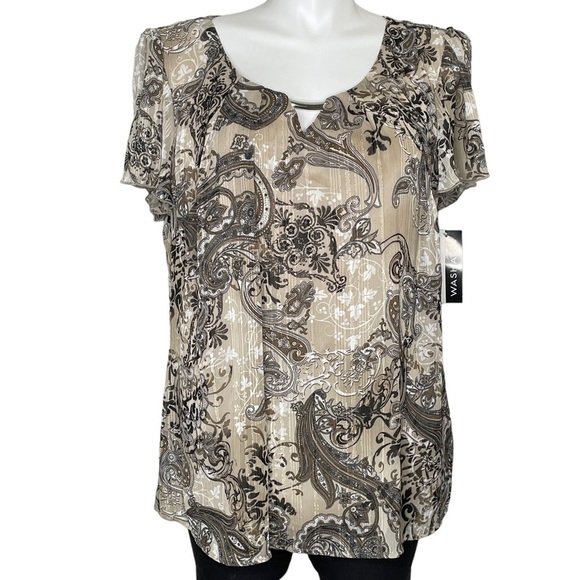 Sara Michelle plus brown and tan print top NWT 2X - Picture 1 of 7